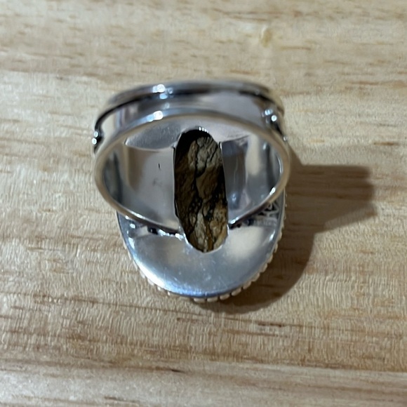 BROWN PICTURE JASPER GEMSTONE RING 925 STERLING SILVER SIZE 10 - Picture 5 of 9